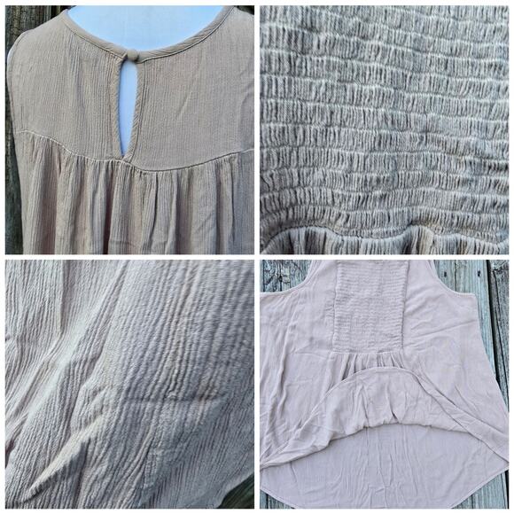 Smocked Sleeveless Top Torrid Plus Size 1X Blush Tan Crinkle Gauze Tank Keyhole - Picture 7 of 10